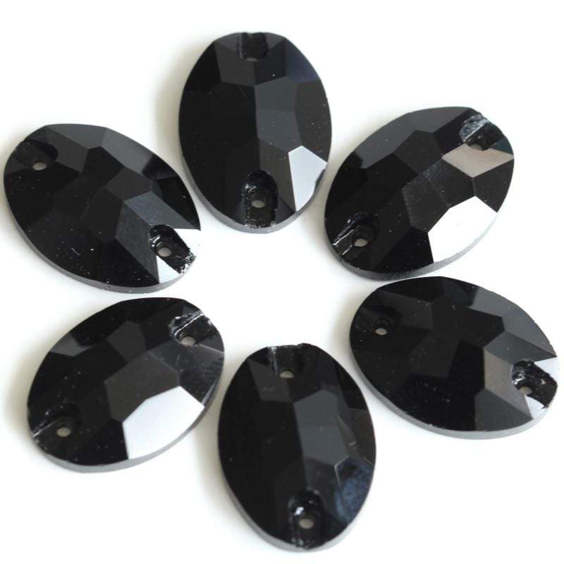 Sundaylace Creations & Bling Glass Gems 6*10mm Black Jet Mini Oval, Sew on, Glass Gem