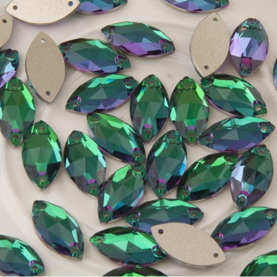 Sundaylace Creations & Bling Fancy Glass Gems 6*12mm Emerald Flame, Mini Navette Flat back Fancy Glass Gem Sew On (*Sold 12 gems)