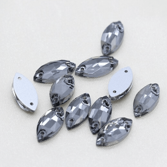 Sundaylace Creations & Bling Glass Gems 6*12mm Grey Black Diamond Navette, Sew on, Glass Gem *Sold in 12 Gems*