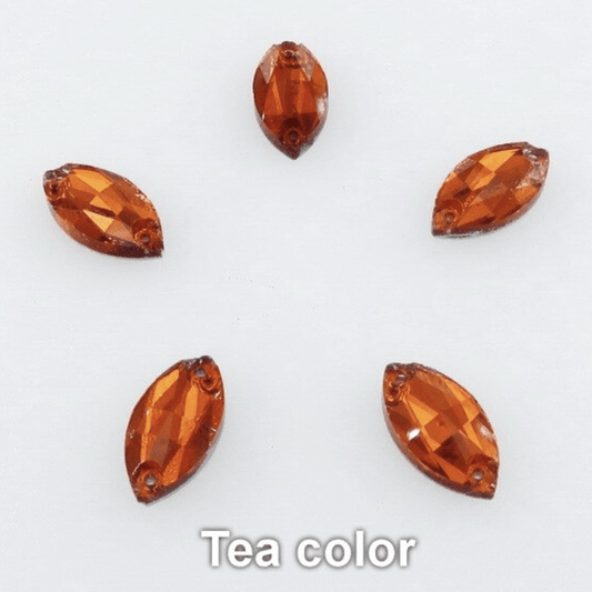 Sundaylace Creations & Bling Glass Gems 6*12mm Tea Topaz Brown Navette, Sew on Glass Gems *Sold in 12