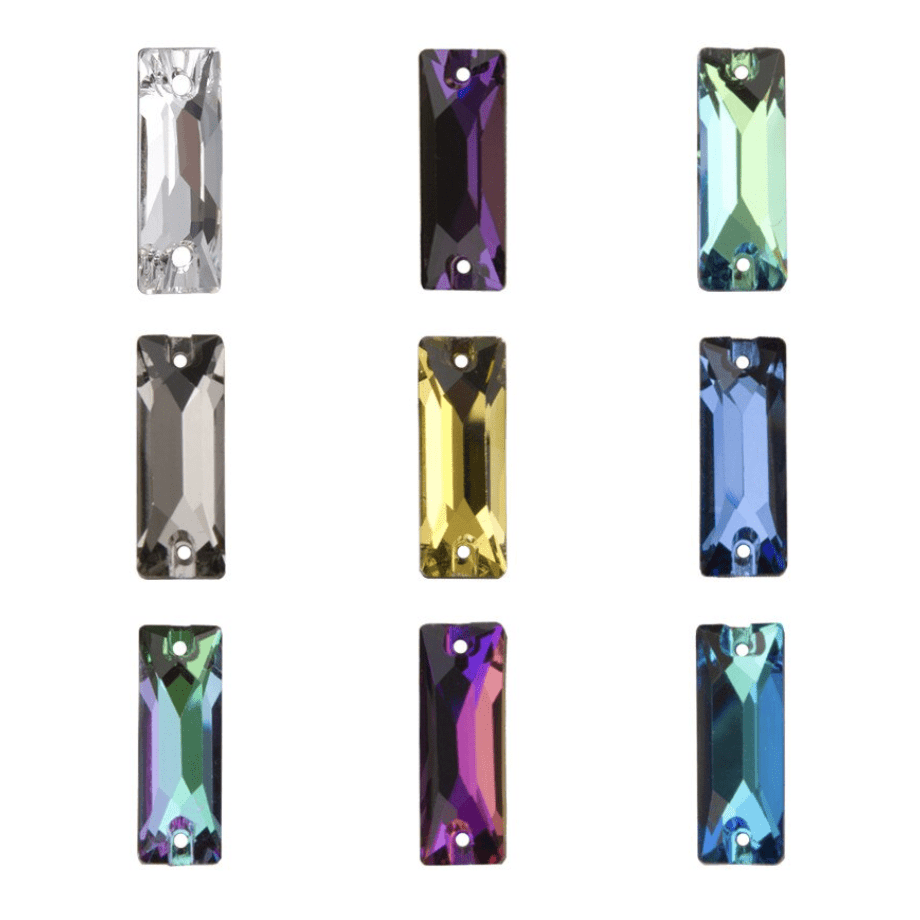 Sundaylace Creations & Bling Fancy Glass Gems Metallic Silver Rectangle 6*18mm Cosmic Baguette Rectangle Flat Back, Sew on, Fancy Glass Gems