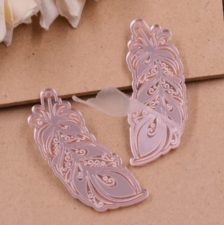 60mm Silver, Gold, Rose Gold Mirror Etched Feather Shape, Sew on, Mirror Gem Mirror Gems
