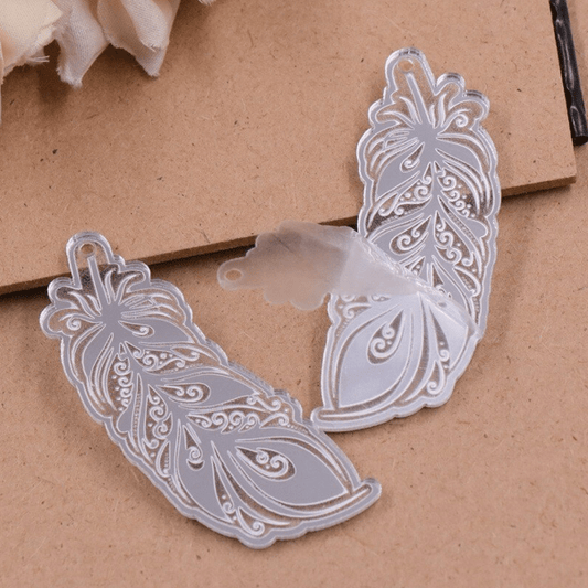 resin gems Mirror Gems 60mm Silver Mirror Etched Feather Shape, Sew on, Mirror Gem