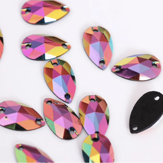 7*12mm, Siam AB, Black AB Mixed Colours Mini Teardrops, Sew on, Black AB Resin Gems, Resin Gem, (Sold in Pair)