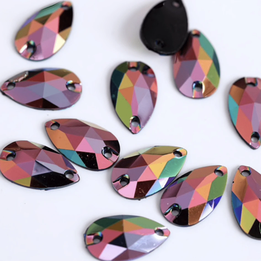 7*12mm, Red Coffee AB, Black AB Mixed Colours Mini Teardrops, Sew on, Black AB Resin Gems, Resin Gem, (Sold in Pair)
