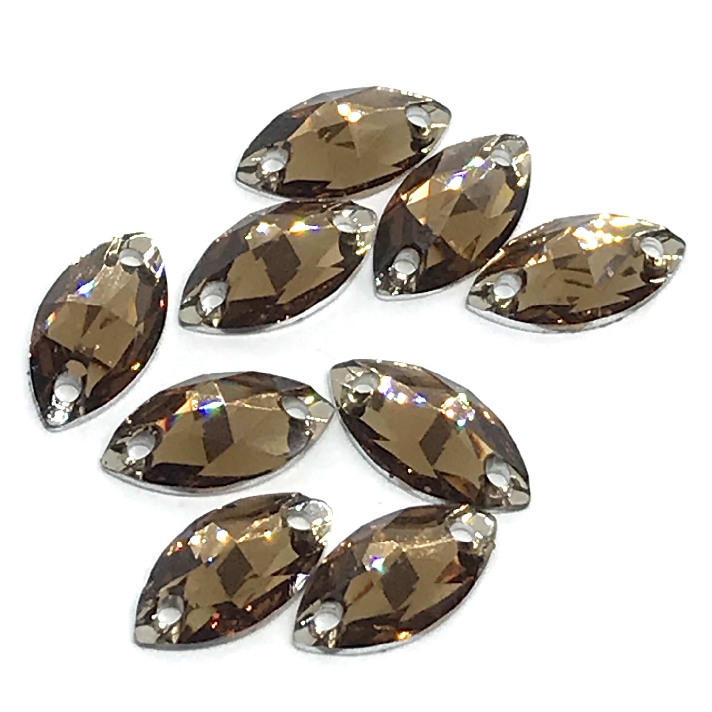Sundaylace Creations & Bling Resin Gems Brown 7*12mm Mini Navette Resin Gem, sew on (Sold in sets of 12 gems)