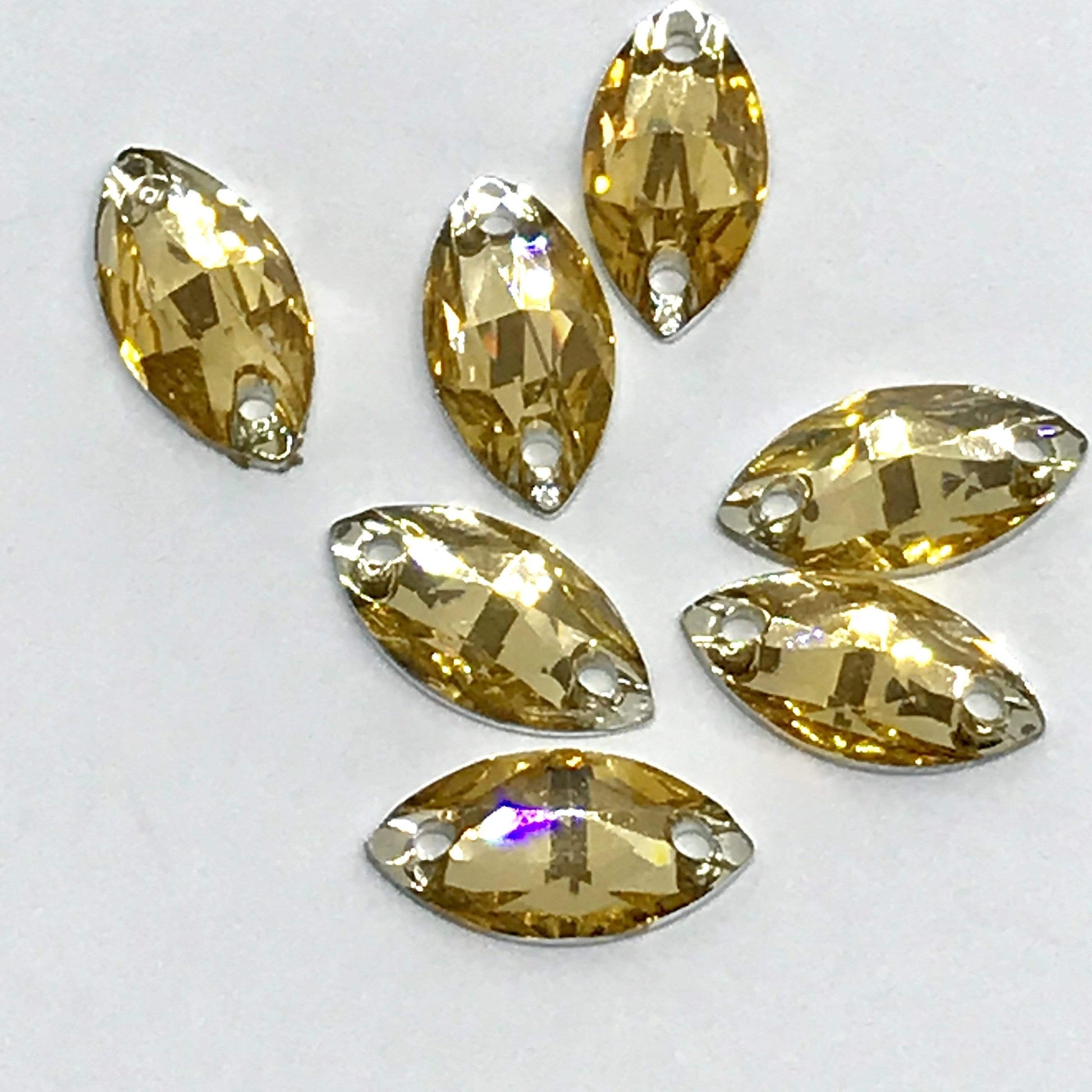 Sundaylace Creations & Bling Resin Gems Topaz Gold 7*12mm Mini Navette Resin Gem, sew on (Sold in sets of 12 gems)