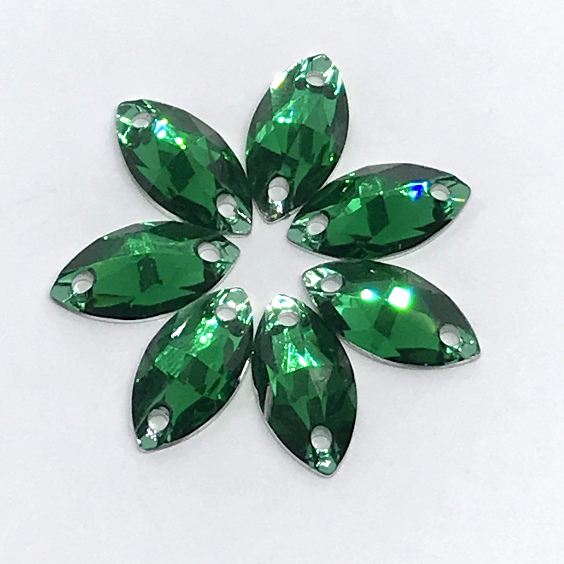 Sundaylace Creations & Bling Resin Gems Green 7*12mm Mini Navette Resin Gem, sew on (Sold in sets of 12 gems)