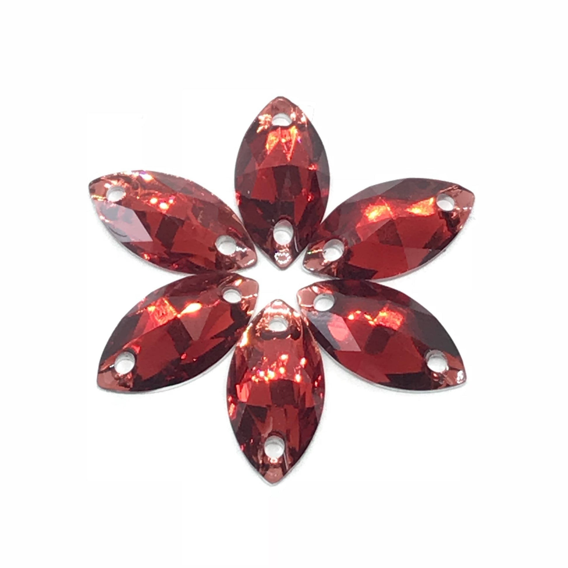 Sundaylace Creations & Bling Resin Gems Red 7*12mm Mini Navette Resin Gem, sew on (Sold in sets of 12 gems)
