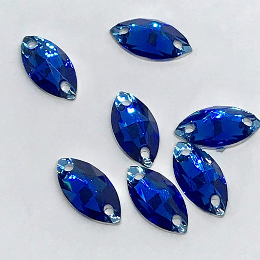 7*12mm, Blue, Mini Navette , sew on, Resin Gem, (Sold in 12 pcs)