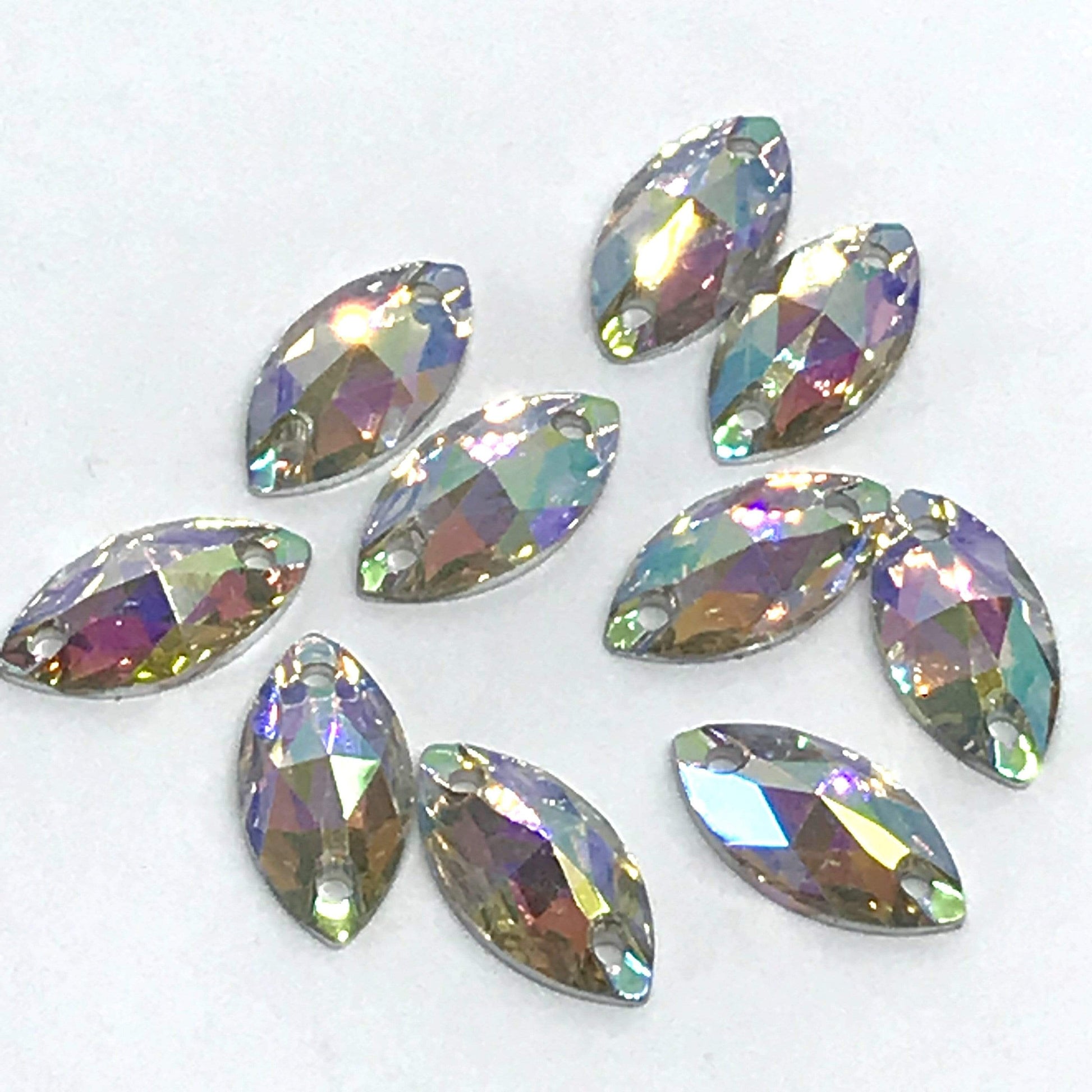 Sundaylace Creations & Bling Resin Gems AB Finish 7*12mm Mini Navette Resin Gem, sew on (Sold in sets of 12 gems)
