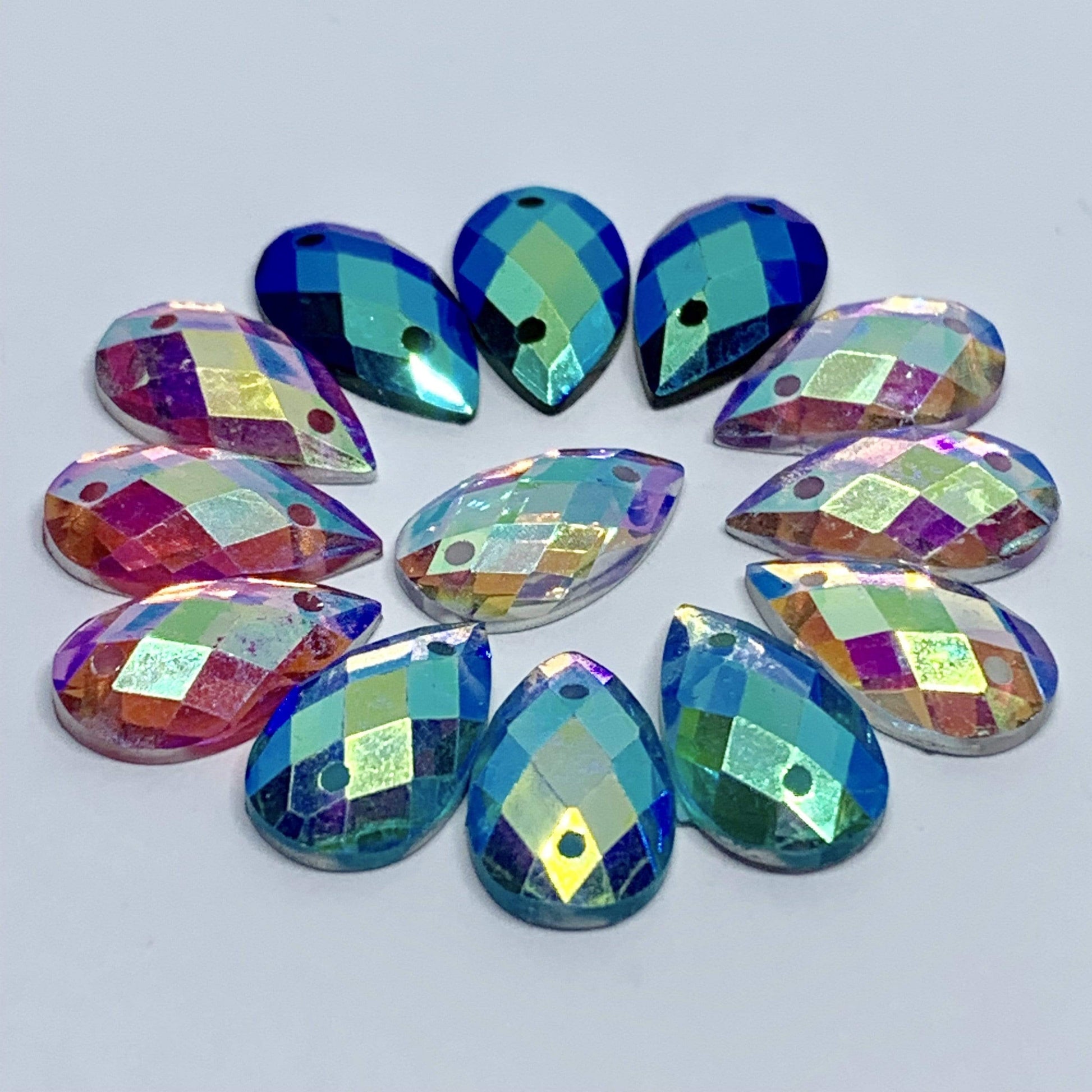 Sundaylace Creations & Bling Resin Gems 7*12mm Muli-colour Checkered pattern, Teardrops, Sew on, Resin Gem