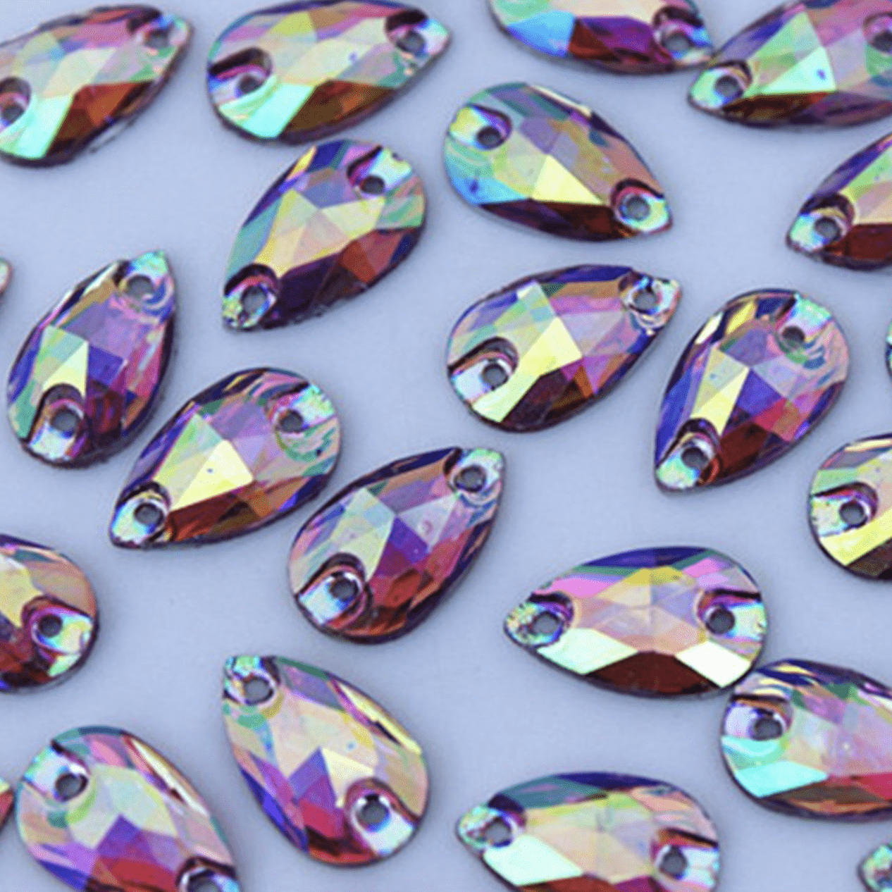 Sundaylace Creations & Bling Resin Gems 7*12mm Multi-coloured AB, Mini Teardrop, Sew on,  Resin Gem *Sold in set of 12*