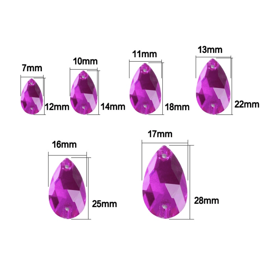 Sundaylace Creations & Bling Glass Gems 7*12mm Topaz Yellow, Red, Blue Zircon, Clear Mini Teardrop, sew on, Glass Gem, *Sold in pairs