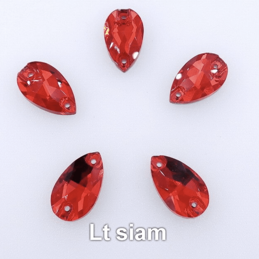 Sundaylace Creations & Bling Glass Gems Red Teardrop 7*12mm Topaz Yellow, Red, Blue Zircon, Clear Mini Teardrop, sew on, Glass Gem, *Sold in pairs