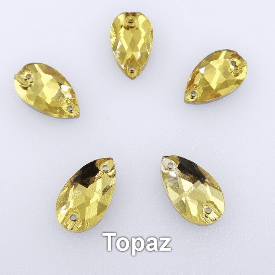 Sundaylace Creations & Bling Glass Gems Yellow Topaz Teardrop 7*12mm Topaz Yellow, Red, Blue Zircon, Clear Mini Teardrop, sew on, Glass Gem, *Sold in pairs