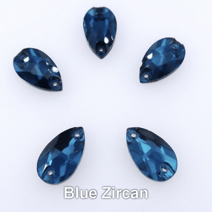 Sundaylace Creations & Bling Glass Gems Blue Zircon Teardrop 7*12mm Topaz Yellow, Red, Blue Zircon, Clear Mini Teardrop, sew on, Glass Gem, *Sold in pairs