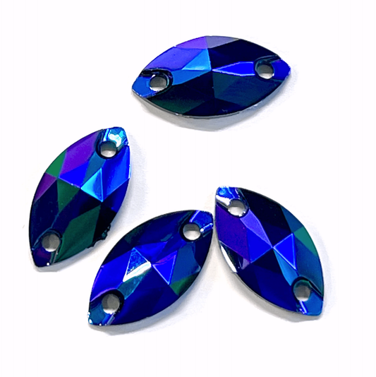 7*12mm, Dark Amethyst AB, Various Black AB Mini Navette, sew on, Black Bottom, Resin Gem, (Sold in 12 pcs)