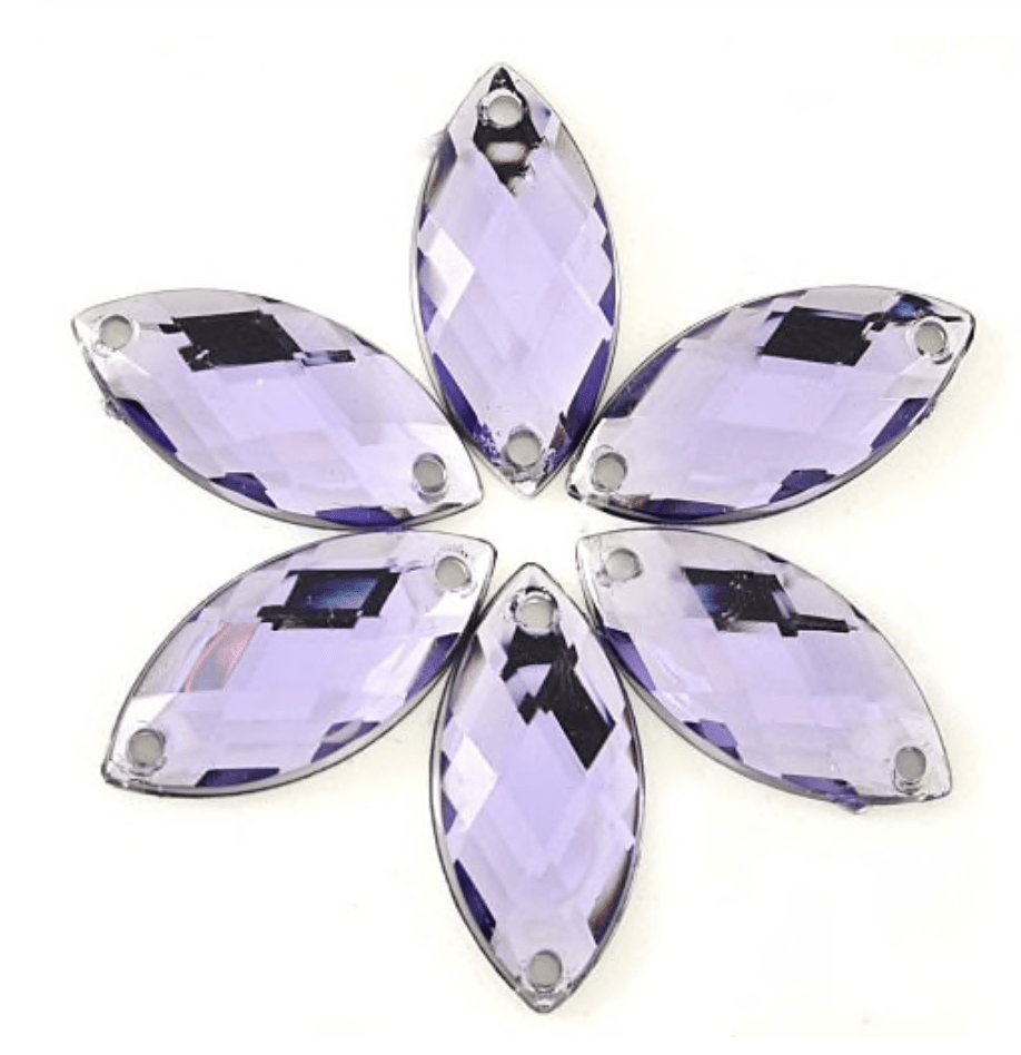 Sundaylace Creations & Bling Resin Gems Light Purple 7*15mm Navette in Muliple Colours, Sew On/Glue on, Resin Gem *Sold in set of 12 gems*