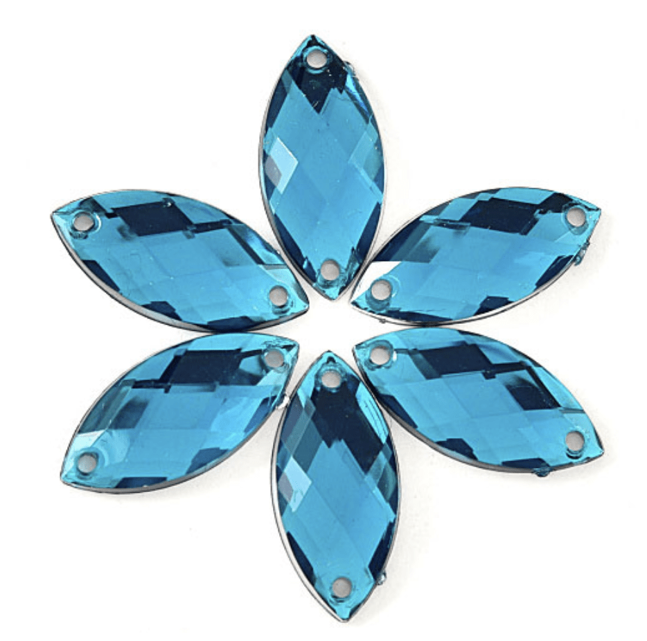 Sundaylace Creations & Bling Resin Gems Blue Zircon 7*15mm Navette in Muliple Colours, Sew On/Glue on, Resin Gem *Sold in set of 12 gems*