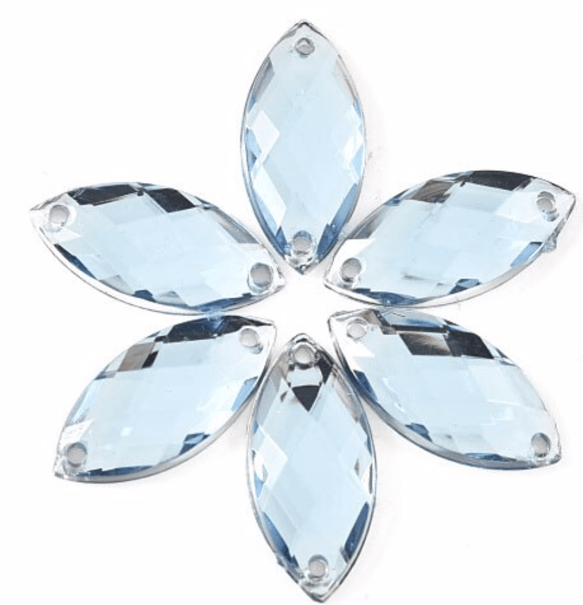Sundaylace Creations & Bling Resin Gems Light Blue 7*15mm Navette in Muliple Colours, Sew On/Glue on, Resin Gem *Sold in set of 12 gems*