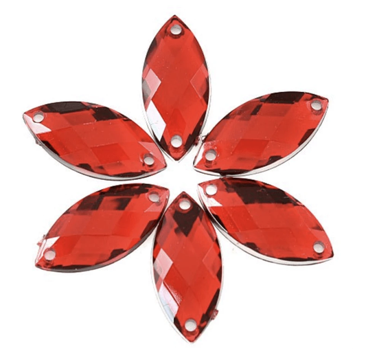 Sundaylace Creations & Bling Resin Gems Siam 7*15mm Navette in Muliple Colours, Sew On/Glue on, Resin Gem *Sold in set of 12 gems*