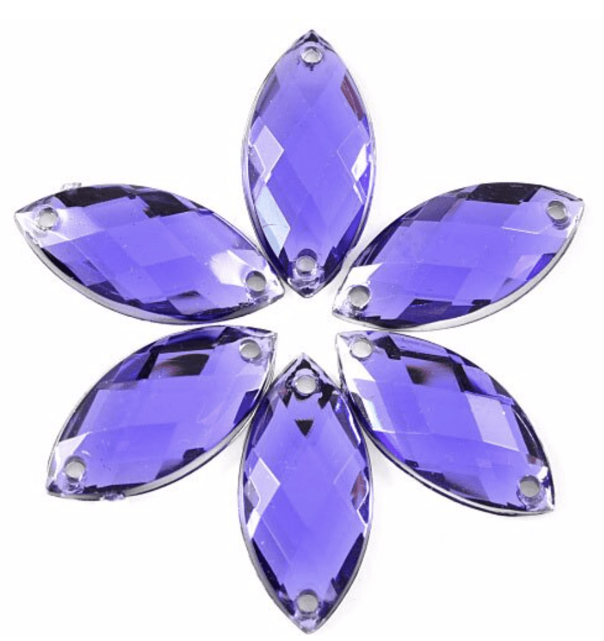 Sundaylace Creations & Bling Resin Gems Violet Purple 7*15mm Navette in Muliple Colours, Sew On/Glue on, Resin Gem *Sold in set of 12 gems*