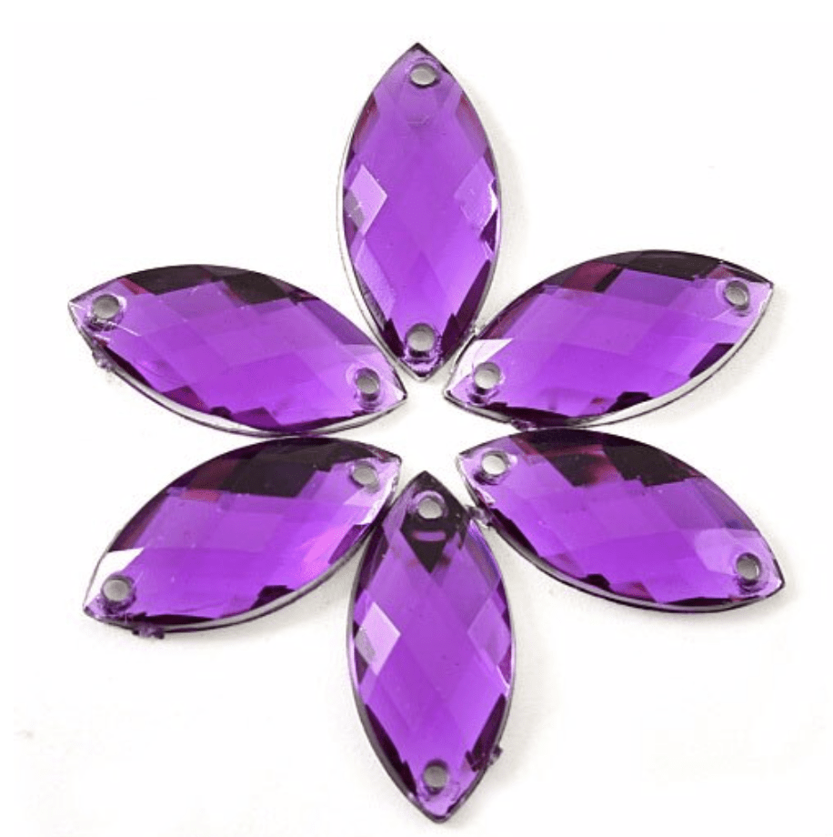 Sundaylace Creations & Bling Resin Gems Bright Purple 7*15mm Navette in Muliple Colours, Sew On/Glue on, Resin Gem *Sold in set of 12 gems*