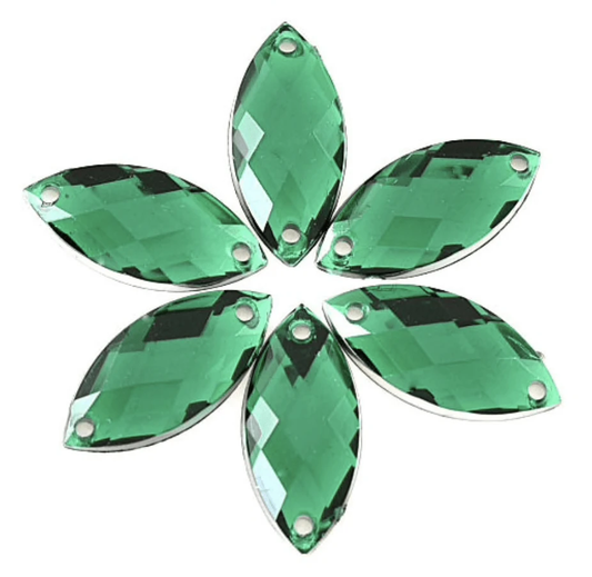 Sundaylace Creations & Bling Resin Gems Emerald Green 7*15mm Navette in Muliple Colours, Sew On/Glue on, Resin Gem *Sold in set of 12 gems*