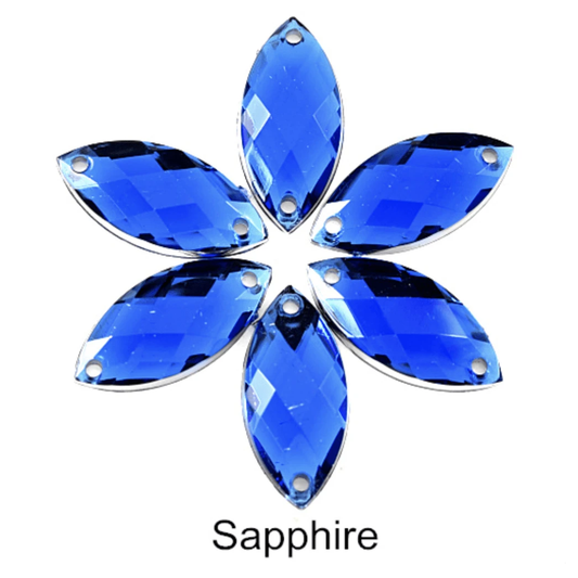 Sundaylace Creations & Bling Resin Gems Sapphire Blue 7*15mm Navette in Muliple Colours, Sew On/Glue on, Resin Gem *Sold in set of 12 gems*