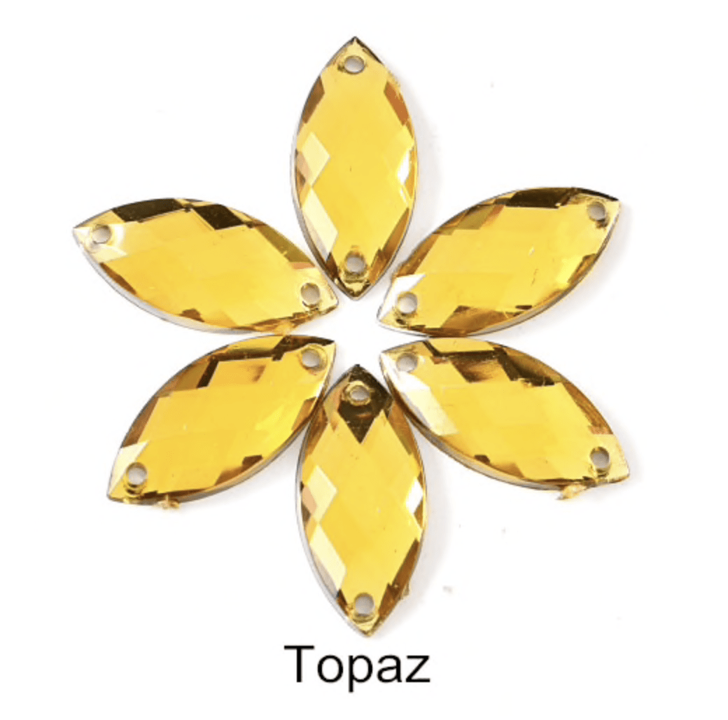 Sundaylace Creations & Bling Resin Gems Topaz Yellow 7*15mm Navette in Muliple Colours, Sew On/Glue on, Resin Gem *Sold in set of 12 gems*