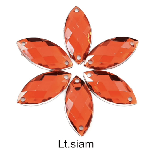 Sundaylace Creations & Bling Resin Gems Light Siam Red 7*15mm Navette in Muliple Colours, Sew On/Glue on, Resin Gem *Sold in set of 12 gems*