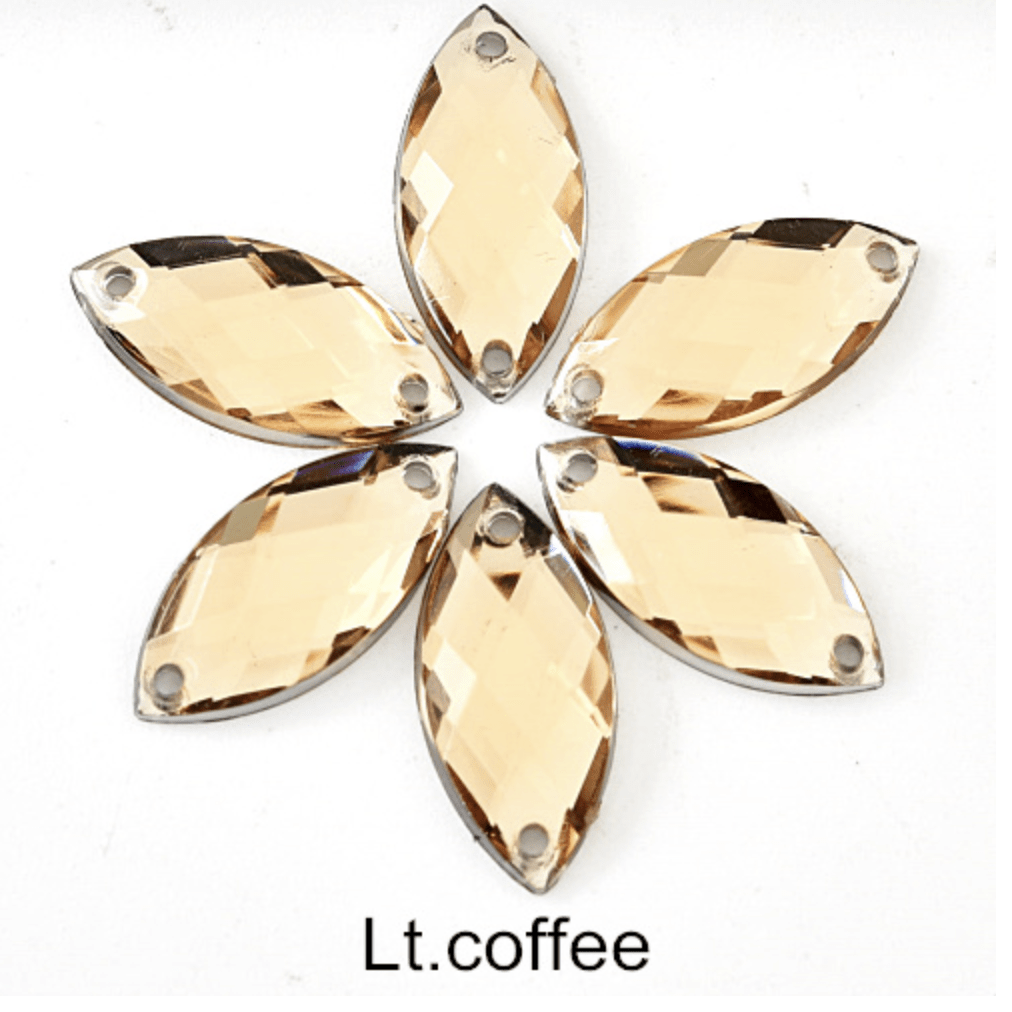 Sundaylace Creations & Bling Resin Gems Light Coffee/Champagne 7*15mm Navette in Muliple Colours, Sew On/Glue on, Resin Gem *Sold in set of 12 gems*