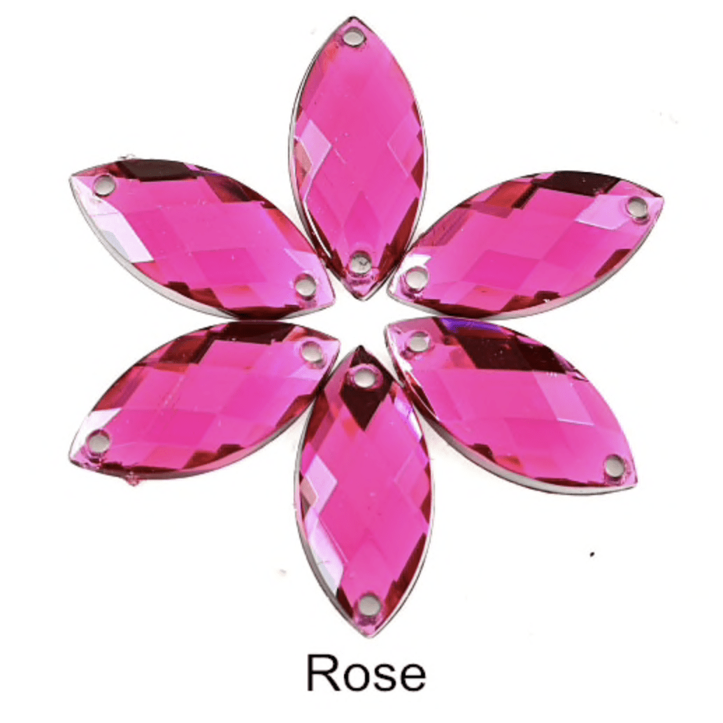 Sundaylace Creations & Bling Resin Gems Rose Pink 7*15mm Navette in Muliple Colours, Sew On/Glue on, Resin Gem *Sold in set of 12 gems*