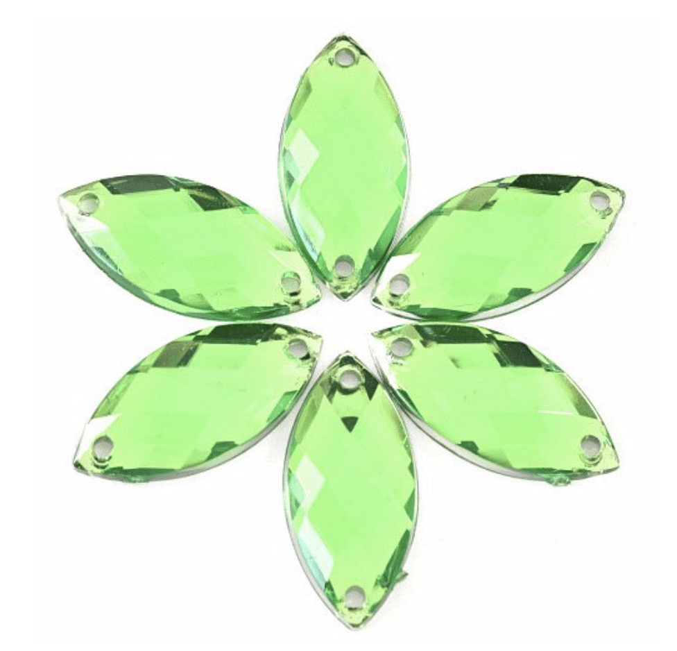 Sundaylace Creations & Bling Resin Gems Lime Green 7*15mm Navette in Muliple Colours, Sew On/Glue on, Resin Gem *Sold in set of 12 gems*