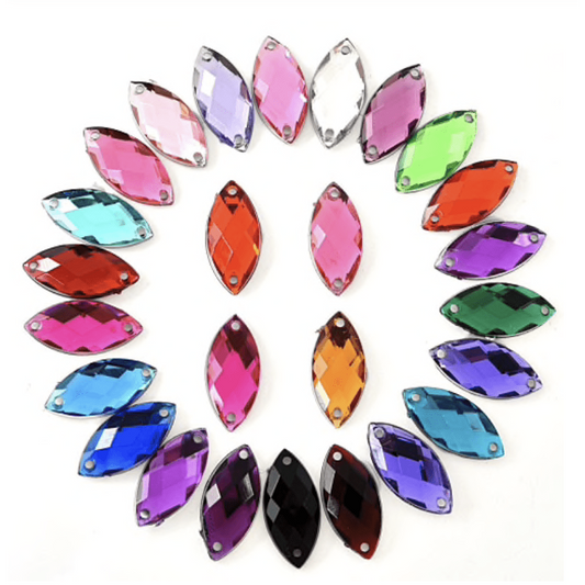 Sundaylace Creations & Bling Resin Gems 7*15mm Navette in Muliple Colours, Sew On/Glue on, Resin Gem *Sold in set of 12 gems*
