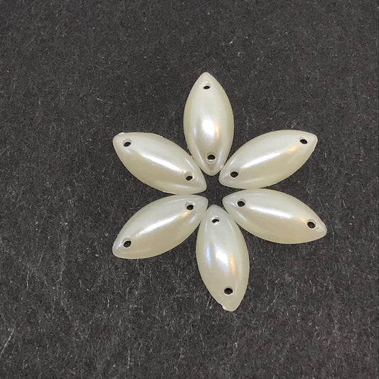 7*15mm Ivory Pearl & White Navette Horse Eye with Holes Pearl, Sew On, Resin Gem, (Sold in 12 pcs)