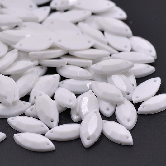 Sundaylace Creations & Bling Resin Gems 7*15mm  White Strass Acrylic Stone Sew On Rhinestone Horse Eye Resin *Sold in 12 Pair*