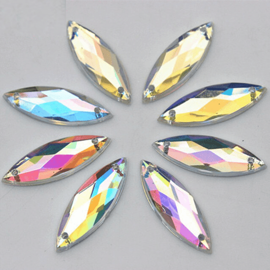 Sundaylace Creations & Bling Resin Gems 7*21mm Crystal AB Navette, Sew on, Resin Gems (Sold in Pair)