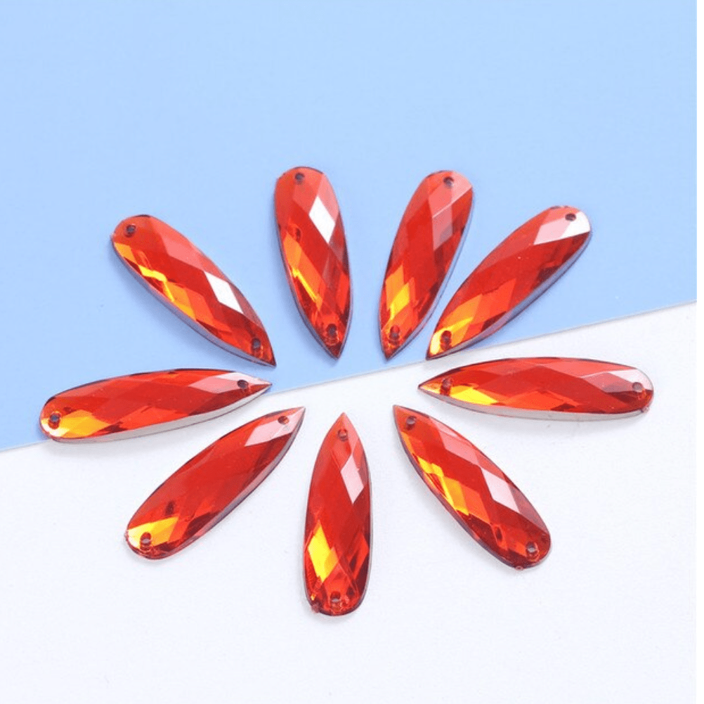 Sundaylace Creations & Bling Resin Gems Red 7*27mm Mix Long Teardrop in Multi-colours, sew on,  Resin Gem (Sold in Pair)
