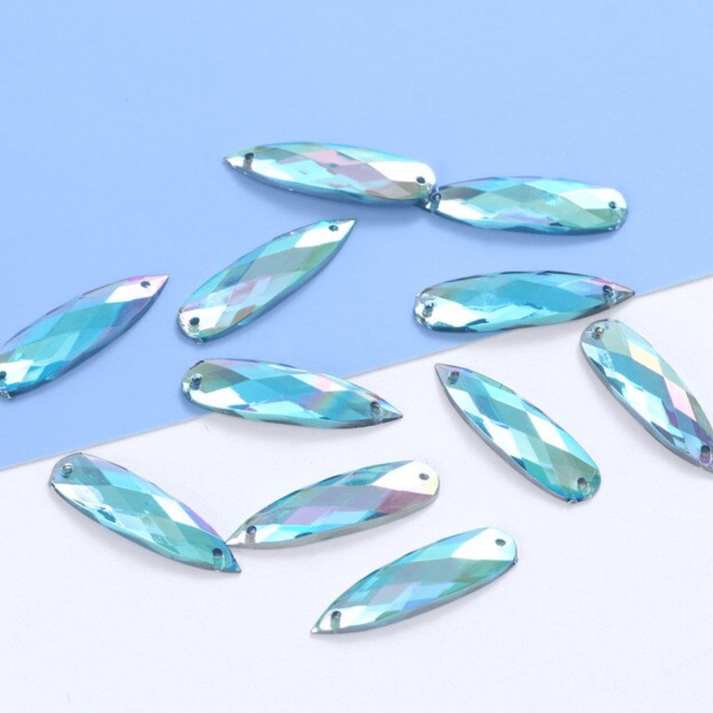 Sundaylace Creations & Bling Resin Gems Aqua AB 7*27mm Mix Long Teardrop in Multi-colours, sew on,  Resin Gem (Sold in Pair)