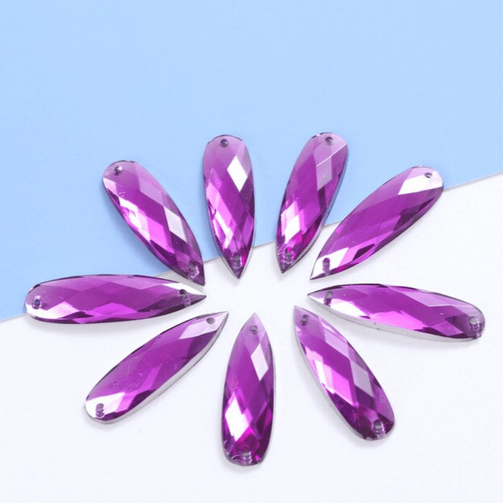 Sundaylace Creations & Bling Resin Gems Purple 7*27mm Mix Long Teardrop in Multi-colours, sew on,  Resin Gem (Sold in Pair)