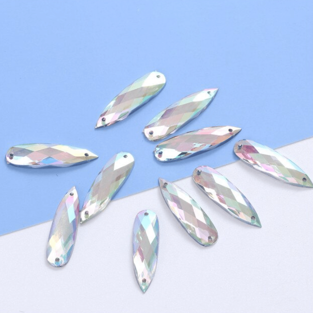 Sundaylace Creations & Bling Resin Gems AB 7*27mm Mix Long Teardrop in Multi-colours, sew on,  Resin Gem (Sold in Pair)
