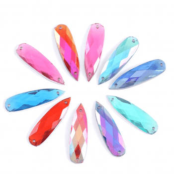 Sundaylace Creations & Bling Resin Gems Blue AB 7*27mm Mix Long Teardrop in Multi-colours, sew on,  Resin Gem (Sold in Pair)