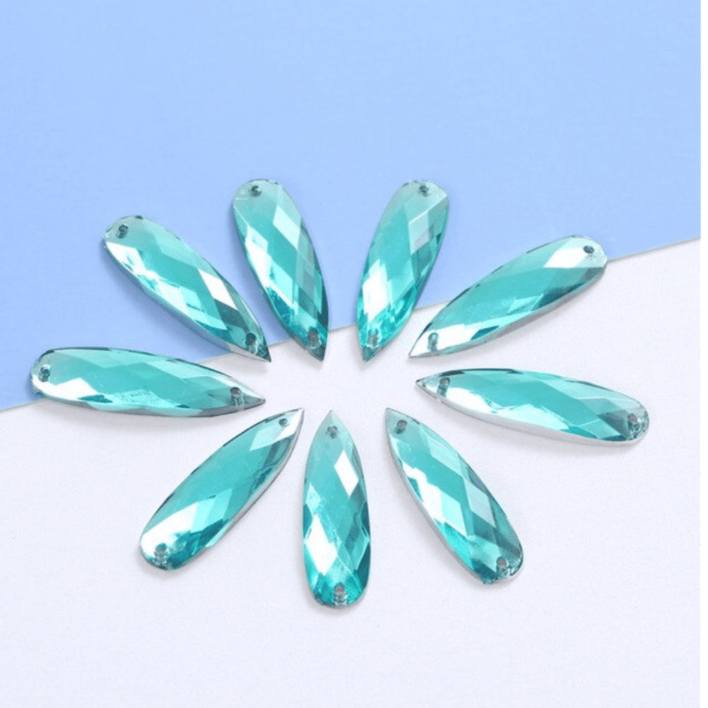 Sundaylace Creations & Bling Resin Gems Aqua 7*27mm Mix Long Teardrop in Multi-colours, sew on,  Resin Gem (Sold in Pair)