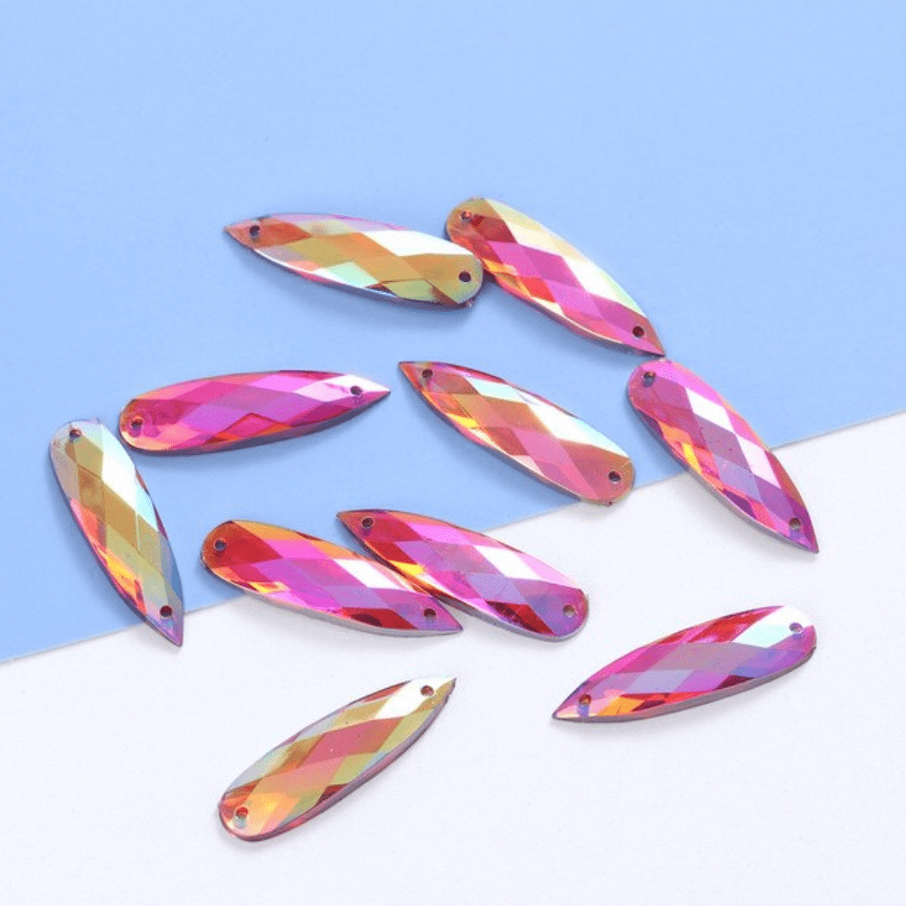 Sundaylace Creations & Bling Resin Gems Pink AB 7*27mm Mix Long Teardrop in Multi-colours, sew on,  Resin Gem (Sold in Pair)