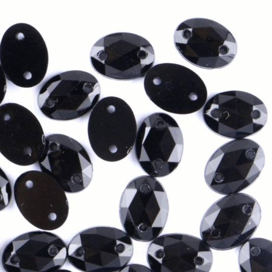 Sundaylace Creations & Bling 8*10mm & 5*8mm Black Checkered Oval, sew on, Resin Gems *Sold in 4 gems