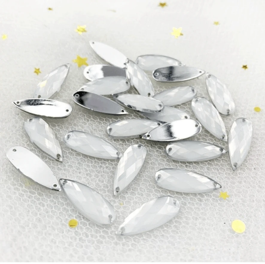 Opal White, 8*22m Mixed Opal, Long Teardrop, Glue on, Resin Gem, (Sold in Pair)