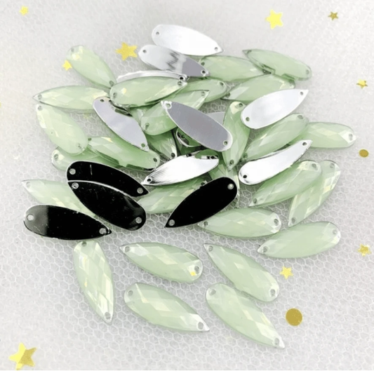 Opal Mint Green, 8*22m Mixed Opal, Long Teardrop, Glue on, Resin Gem, (Sold in Pair)