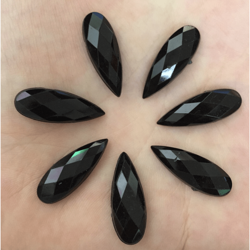 Sundaylace Creations & Bling Resin Gems 8*22mm Black Long Teardrops, Sew on Black Resin Gem